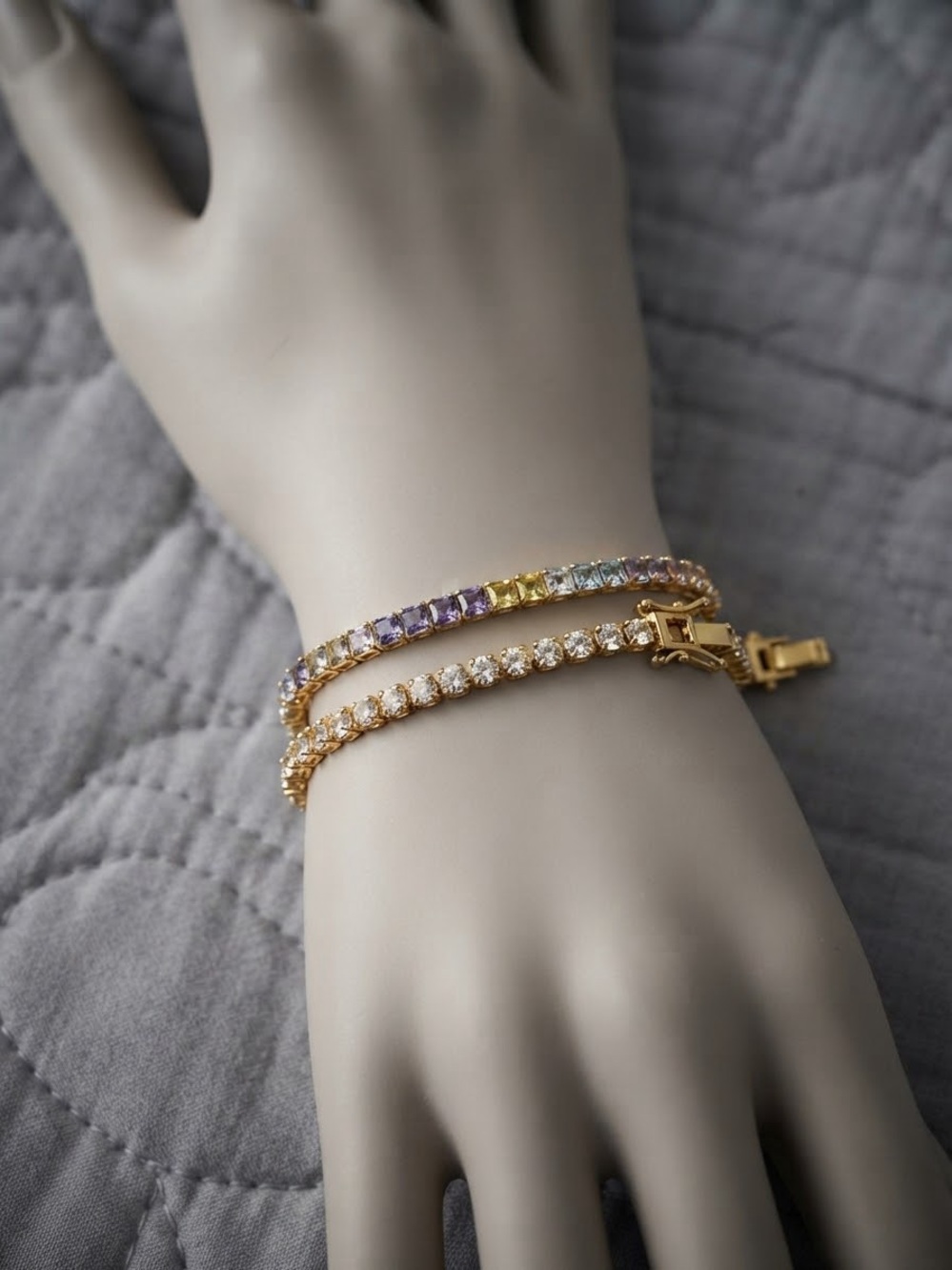 Vintage Crystal Rhinestone Tennis Bracelet Bundle Set of 2